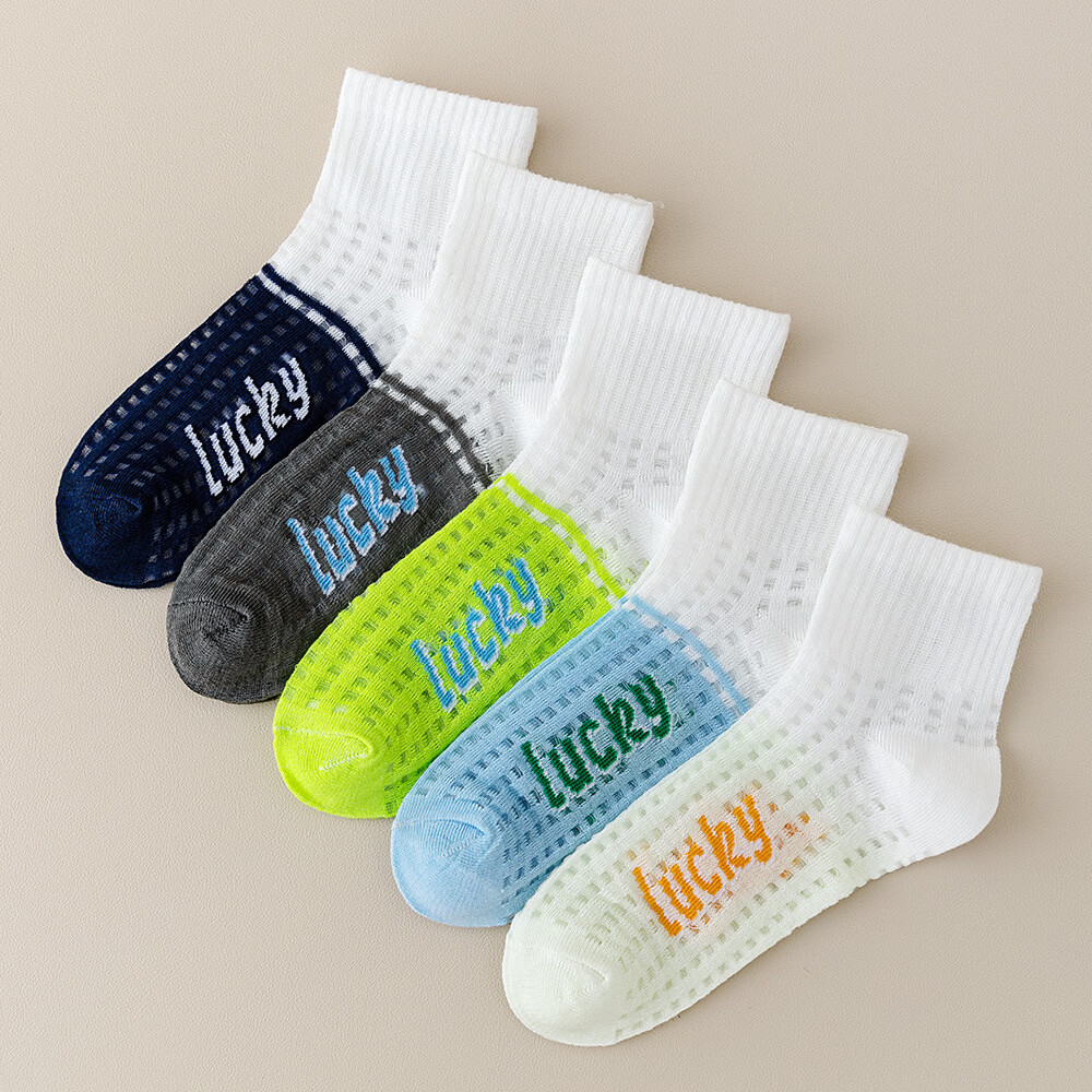 俞兆林（YUZHAOLIN） 儿童袜子男童透气运动袜网眼短袜夏季薄款中筒袜学生袜 599童袜5双装 L （6-8岁）脚长16-18cm