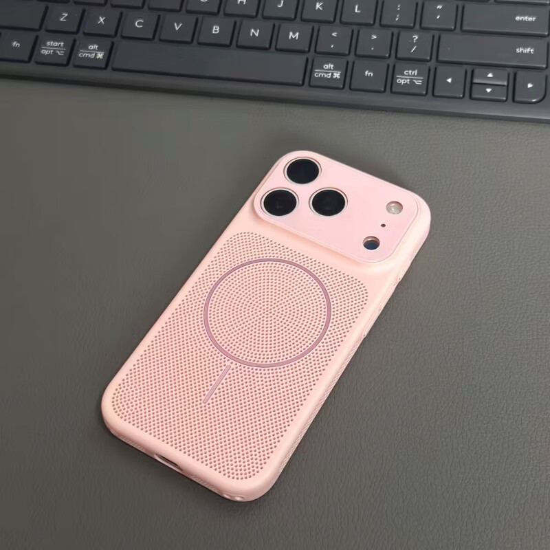 闪曼巴 夏日清爽散热透气适用iPhone17promax手机壳苹果17pro透气降温苹果17大视窗网孔全包镜头膜保护套 【峰岩白-细圈磁吸】无线充大视窗网壳 iphone 17 Pro Max