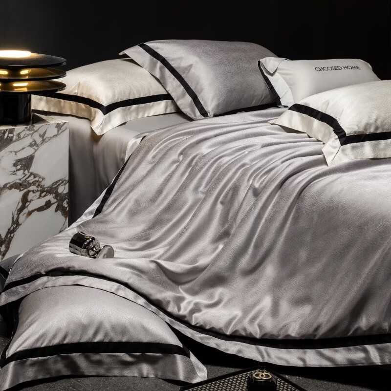 ROLAND LIVE轻奢高级感高精密色织提花四件套透气丝滑AB版被套床单床上用品 CS 高精密提花四件套-玛丽亚星河灰 1.5米床 床单款 【被套200*230cm】