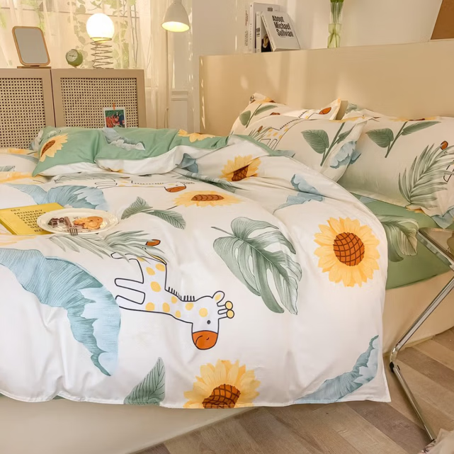 唐纳家纺裸睡级水洗棉四件套亲肤透气床单被套床单款床上用品 水洗棉四件套-阳光小鹿 【柔软舒适 吸湿透气】 1.8m 床单款 （被套200*230cm）