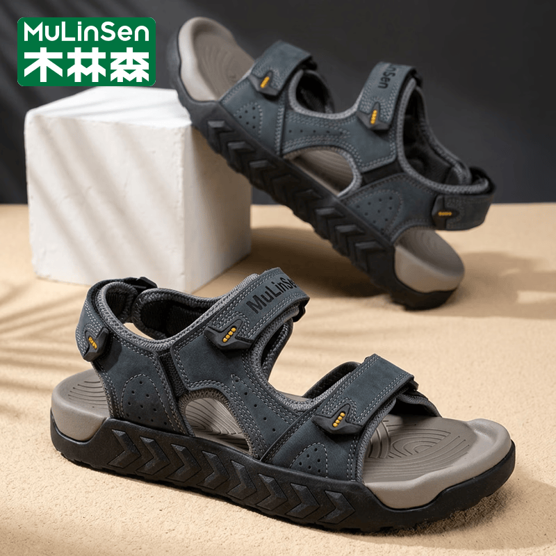 木林森（MULINSEN）凉鞋男2026夏季新款牛皮运动凉拖鞋软底休闲沙滩鞋 蓝色 44