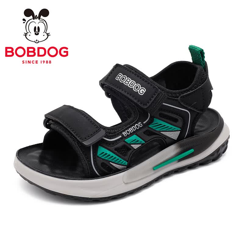 巴布豆（BOBDOG）童鞋儿童运动凉鞋2026新款夏款男孩露趾溯溪鞋夏季男童鞋子 黑/草地绿 30 适合脚长18.0cm