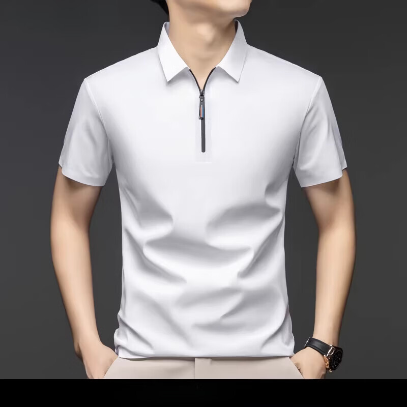 丨利郎丨利郎桑蚕丝短袖t恤男士夏季新款翻领男士休闲纯色高端拉链polo衫 豆绿色 4XL 190【建议180-200斤】