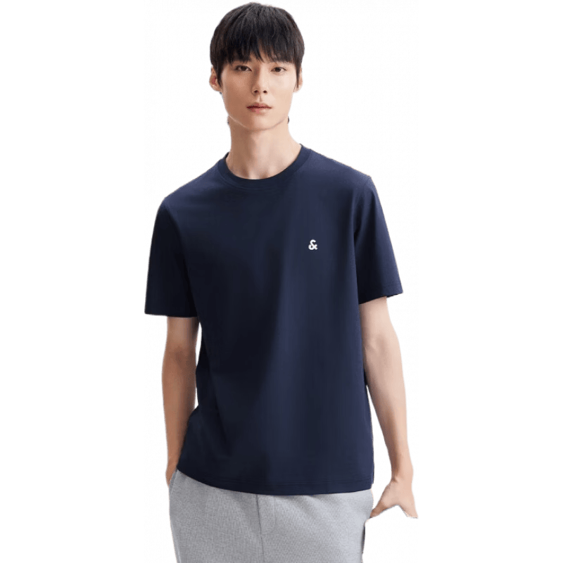 杰克·瓊斯（JACK&JONES）26年男裝四季打底T恤男士涼感透氣多色情侶款短袖t恤水洗不易走形 海軍藍(lán)E38 M 175