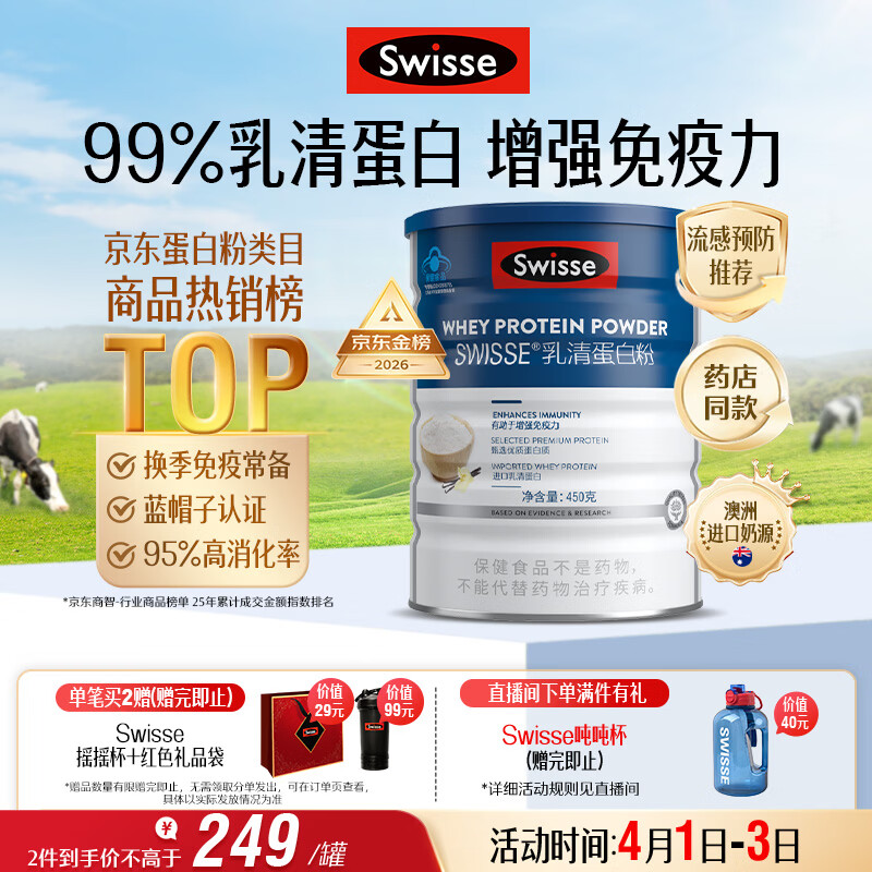 Swisse斯维诗蓝帽乳清蛋白粉450g 中老年增强免疫力术后营养 药店同款