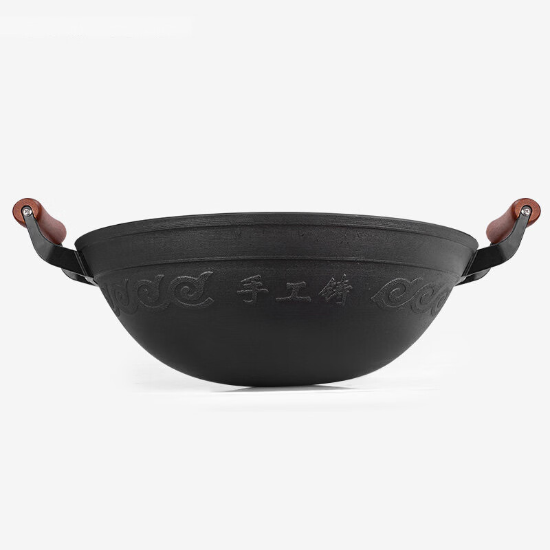 谭铁匠章丘老式双耳铸铁锅加深无涂层铁锅炒锅家用炒菜锅加厚手工生铁锅 加厚双耳铸铁锅5-8人用 38cm 【送木盖+铲】
