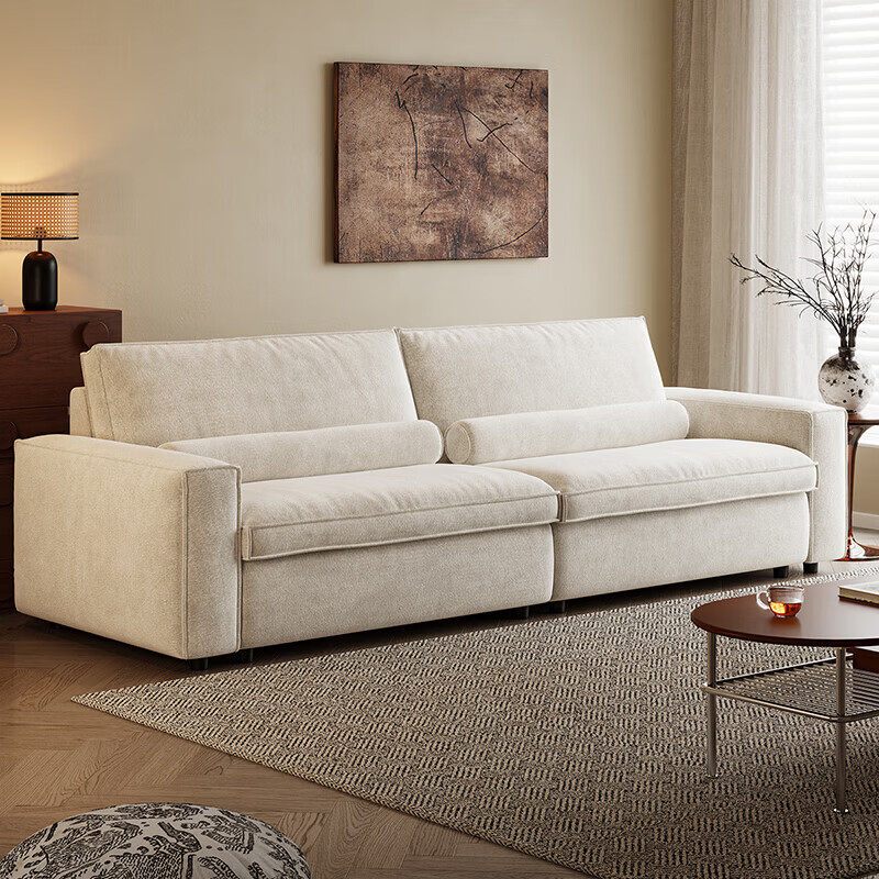 全友（QUANU）家居奶油复古风布艺沙发可拆洗三人位直排沙发小户型家具 A类面料|奶白|三防雪尼尔|2.82m沙发 乳胶+白鹅毛+62CM坐深