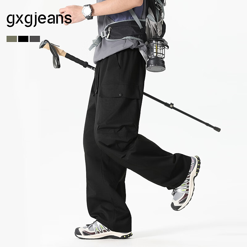 gxgjeans男装 多色立体大口袋工装休闲长裤伞兵裤男 26夏新品 黑色 L (175) -31码