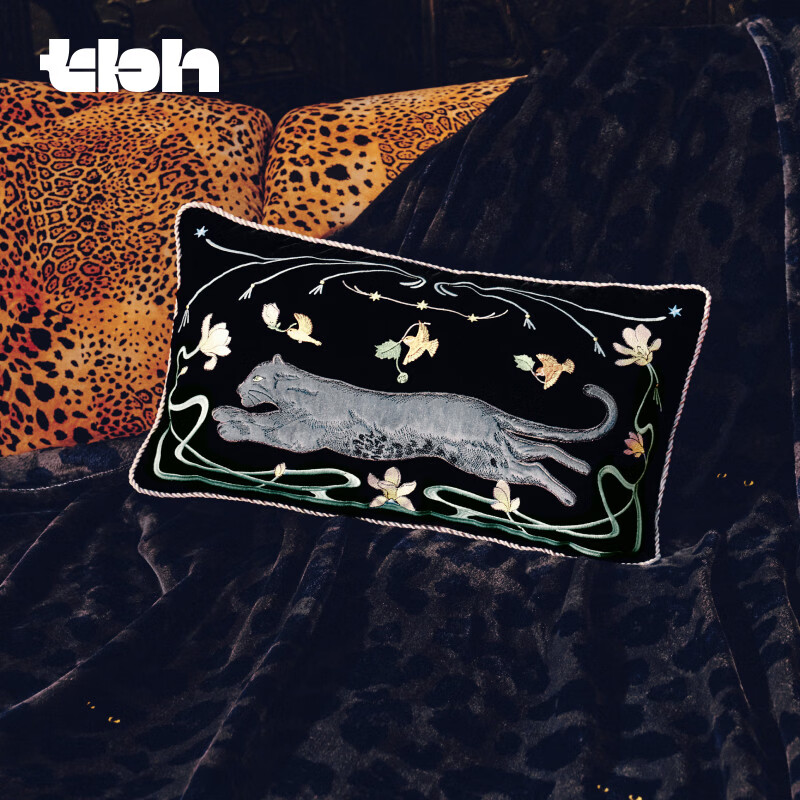 野兽派家居（tbh）都市野兽黑豹刺绣靠垫客厅沙发抱枕床头靠垫礼物 “都市野兽”黑豹刺绣靠垫 黑豹玉兰