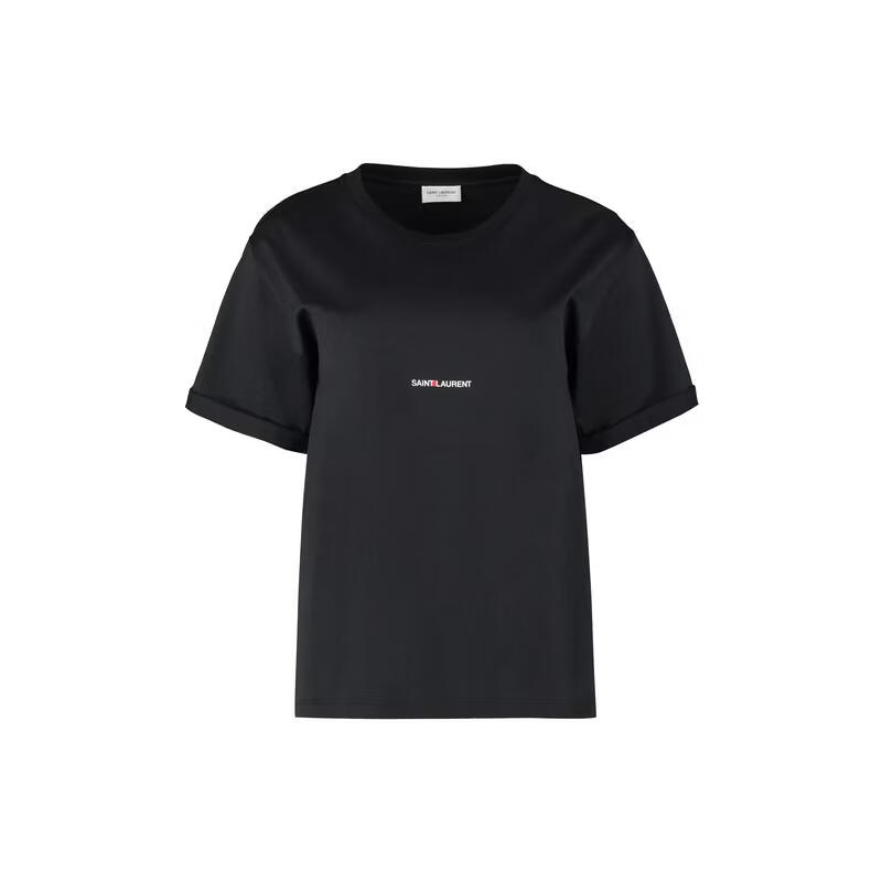 YSL圣罗兰女士短袖T恤透气舒适黑色日常休闲短袖简约26夏季新款 BLACK 均码 |L