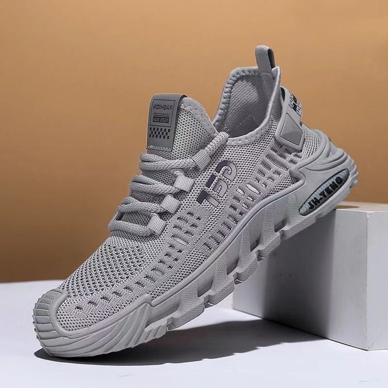 2026新款夏季透气飞织网面男士百搭一脚蹬运动休闲鞋zj 灰色 42