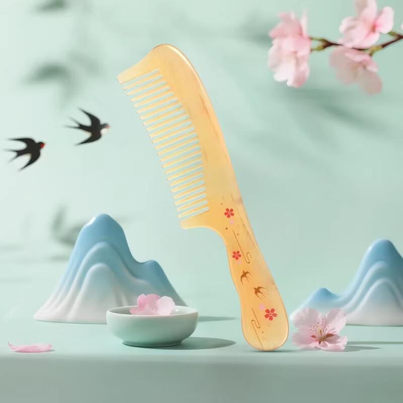 谭木匠羊角有柄梳子礼盒燕语衔春居家日用馈赠亲友礼物温润顺滑按摩头皮
