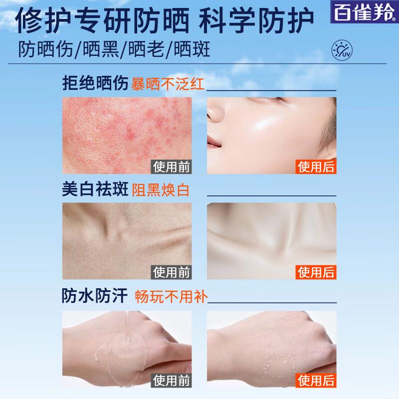 百雀羚(PECHOIN)防晒霜 草本美白隔离防晒乳SPF50+ 防晒黑防水防汗户外护肤化妆品 【抗光老防晒】防晒 SPF50+45ml