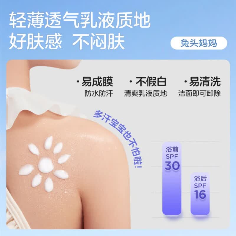 TREY兔头妈妈儿童防晒霜宝宝隔离紫外线婴儿物理防晒乳学生医用 35g