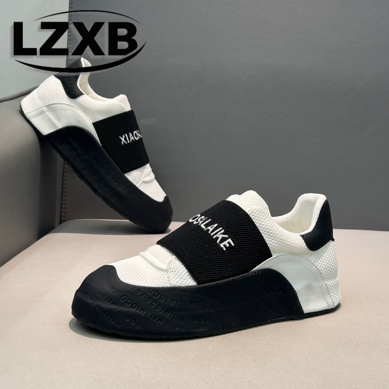 LZXB品牌断码清仓轻奢潮牌男鞋鞋潮流印花一脚蹬运动鞋百搭休闲潮鞋男 白黑色-【高端男鞋】 40