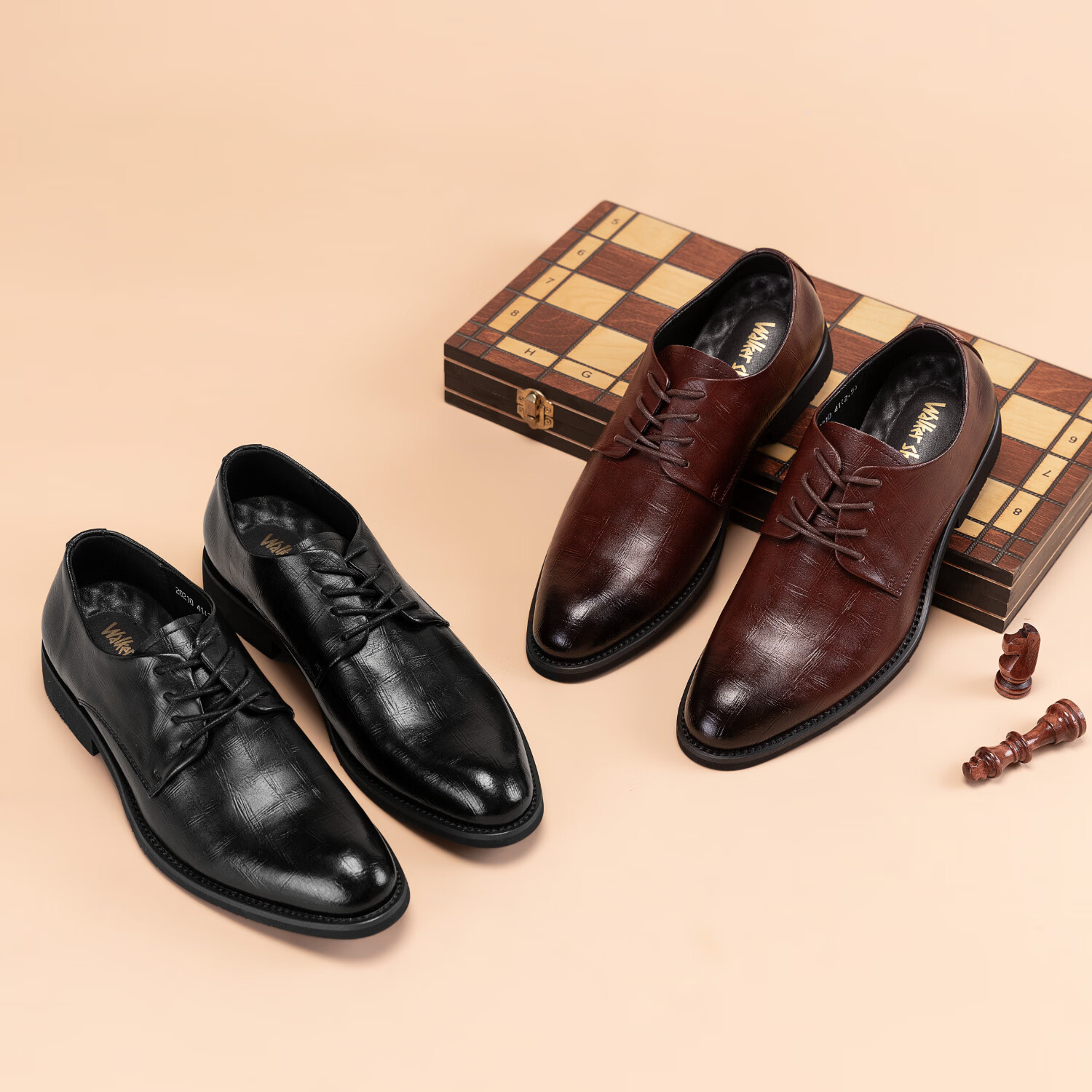 Walker Shop高端品牌皮鞋男款2026夏季商务正装真皮男鞋通勤休闲增高软底皮鞋 棕色内增高【品牌男鞋 礼盒包装】 40
