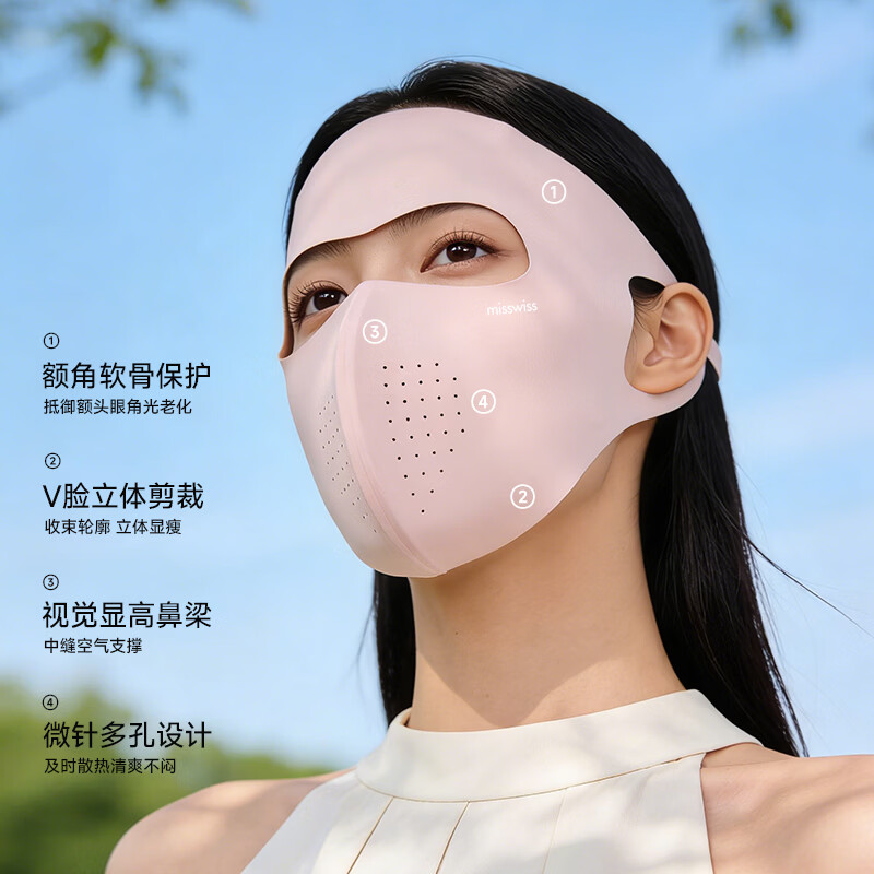 MissWiss防晒面罩立体透气全脸口罩骑行开车遮阳脸基尼 粉色