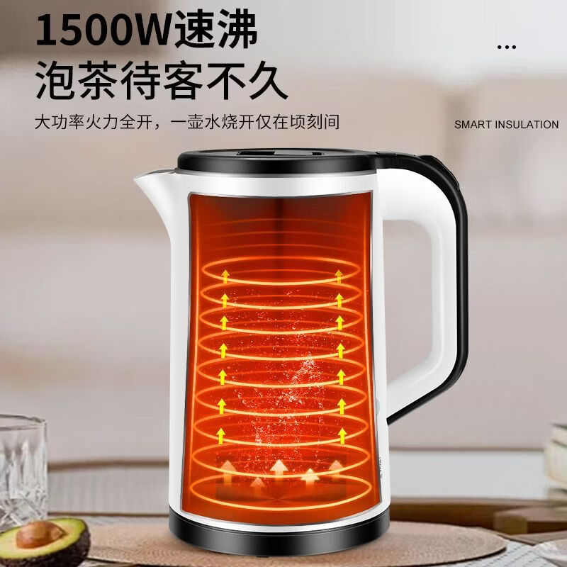 湛豪食品级电热水壶保温家用烧水壶3L大容量不锈钢开水壶自动断电煮水壶 3L大容量电热水壶-不保温
