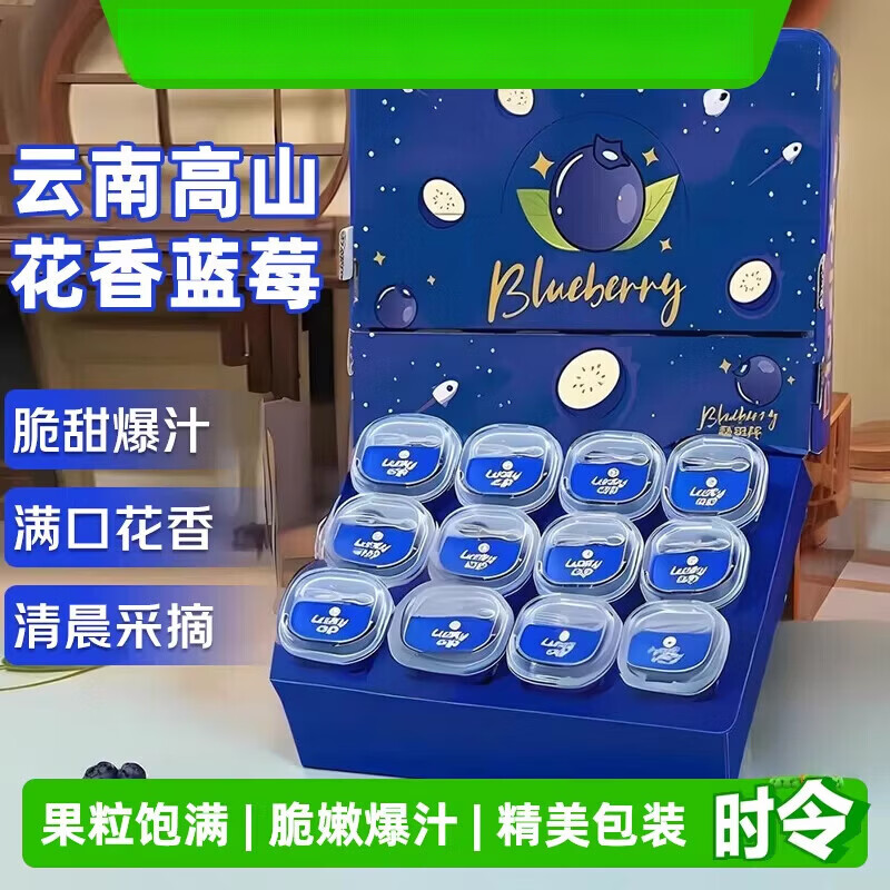 个大圆润宝宝孕妈专享云南高山花香蓝莓应当季新鲜水果特大果礼盒 400g 滇巅之蓝礼盒 少有果王 单果24mm+