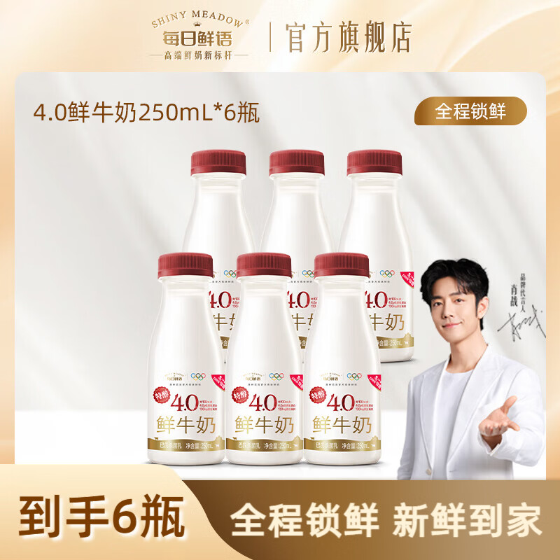每日鲜语【肖战推荐】4.0g蛋白鲜牛奶巴氏杀菌250ml鲜活营养早餐搭档 4.0系列250ml*6瓶-ZP
