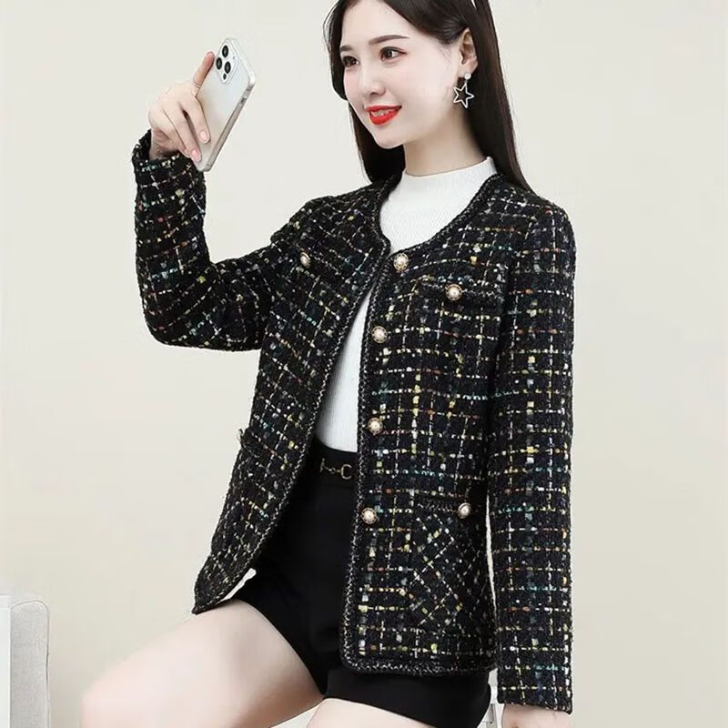 香风短款外套春秋季女装上衣小个子圆领修身显瘦外套气质百搭衣 黑色