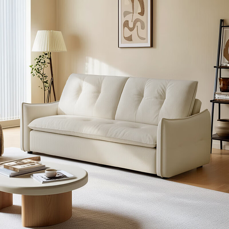 全友（QUANU）家居沙发床客厅懒人沙发床一体两用2026款小户型沙发家具 奶霜白|2.3m 灯芯绒|五档可调+全拆洗+不占地