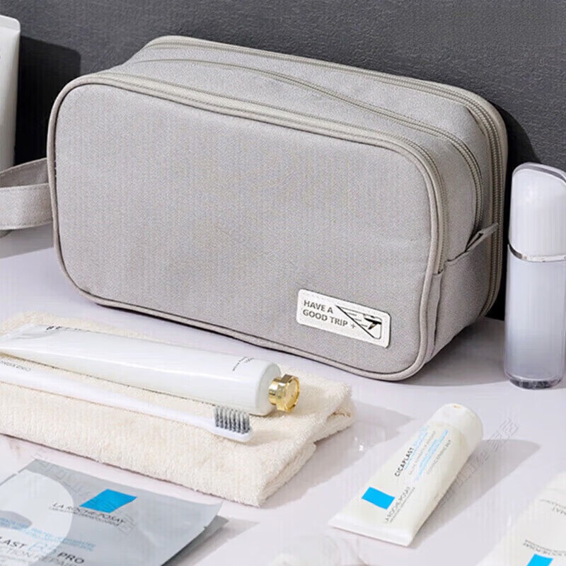 Quincegirl德国高端洗漱包出差旅行男士干湿分离防水便携套装女大容量小号 皮膜三层款灰色