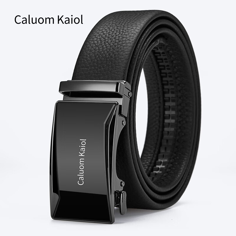 Caluom Kaiol品牌皮带男真皮自动扣男士腰带头层牛皮裤带生日礼物送男友 81300A镜面枪色 110cm -130cm默认随机(可修剪)
