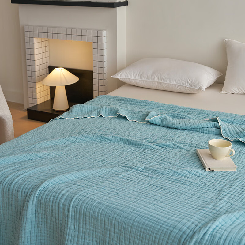 恒源祥纯棉毛巾被 A类六层全棉泡泡纱毛巾被新疆长绒棉贴身透气可机洗 薄荷蓝【A类纯棉六层泡泡纱】 100*110cm