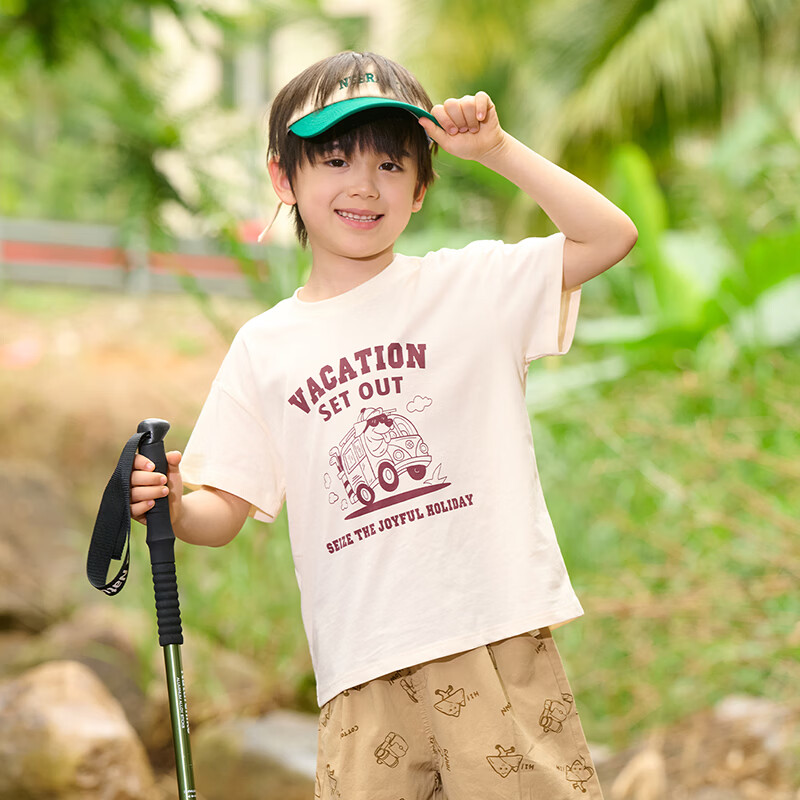 棉花堂（cottontown）【100%棉】棉花堂童装夏装新款儿童短袖T恤A类抗菌纯棉男女童上衣 米白 90 90/52