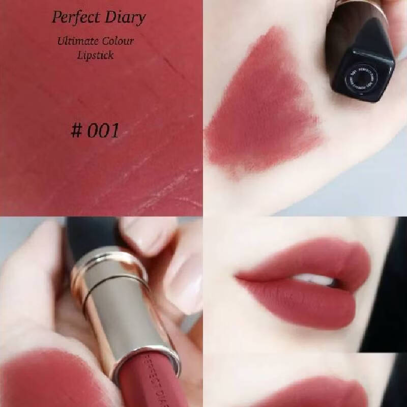 完美日记（PERFECT DIARY）倾色慕光小黑钻唇膏口红 3.2g 520送女朋友生日礼物 #001（红棕豆沙色）