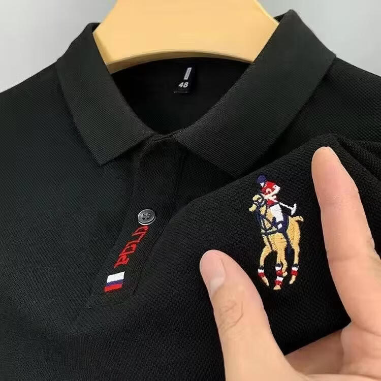 锐图森男士短袖商务polo衫夏季刺绣翻领男装大码短袖T恤纯色简约百搭T恤 桔色【A01】战马标 3XL (建议140-160斤)