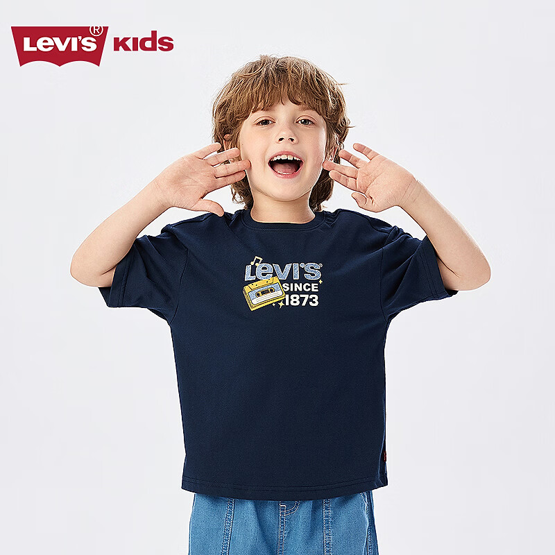 Levi's【凉感】李维斯男女童短袖t恤2026夏季亲肤舒适儿童短袖 深靛蓝 【凉感透气】 150 /72 【建议身高140-152cm】