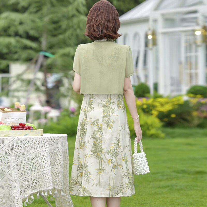 羽主流新中式妈妈夏装洋装洋派2026新款中老年女装贵夫人夏季国风裙子 76款白色 XL 建议105斤以内