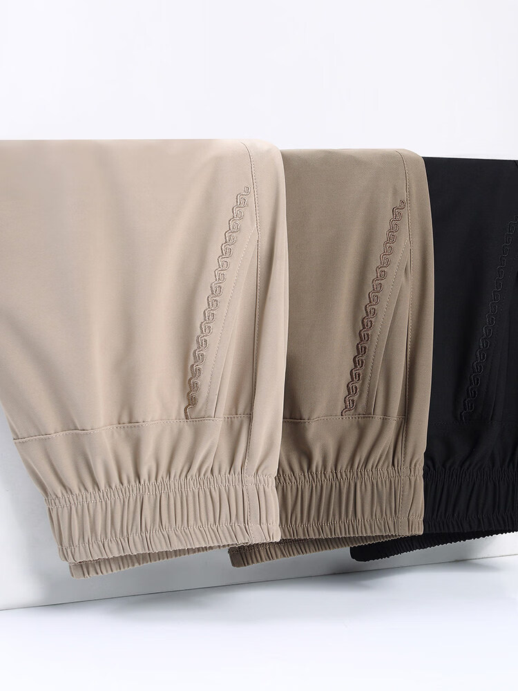 大码妈妈裤子2026新款夏季薄款休闲中老年人女裤宽松直筒夏天裤子 米色九分裤（凉快清爽） XL  （80-105斤）