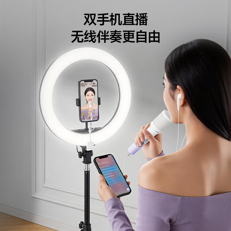 得胜（TAKSTAR）新品上市：U8声卡麦克风一体机 智能降噪+实时耳返 户外直播K歌神器 内置声卡无线麦 双手机直播 渐变紫