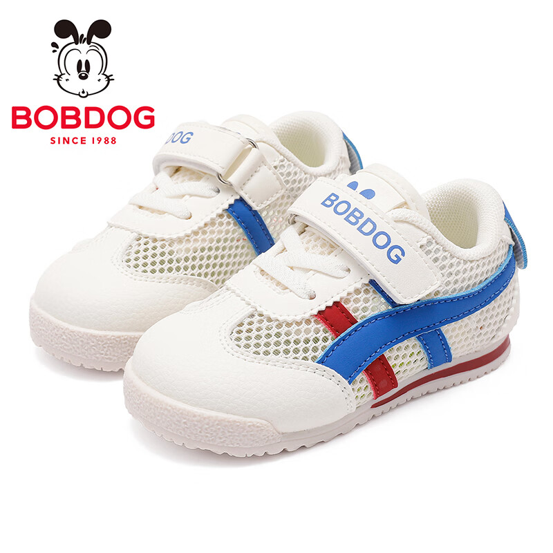 巴布豆童鞋秋季男宝宝儿童学步鞋夏款软底轻便2025新款女童机能鞋 米/皇家蓝（单网）62074 23 适合脚长13.8cm