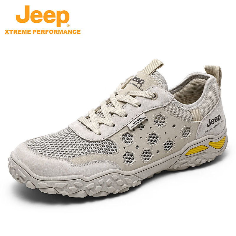 Jeep吉普男鞋夏季网面透气镂空鞋子男户外防滑耐磨休闲运动溯溪鞋 沙色 【标准皮鞋码】 41