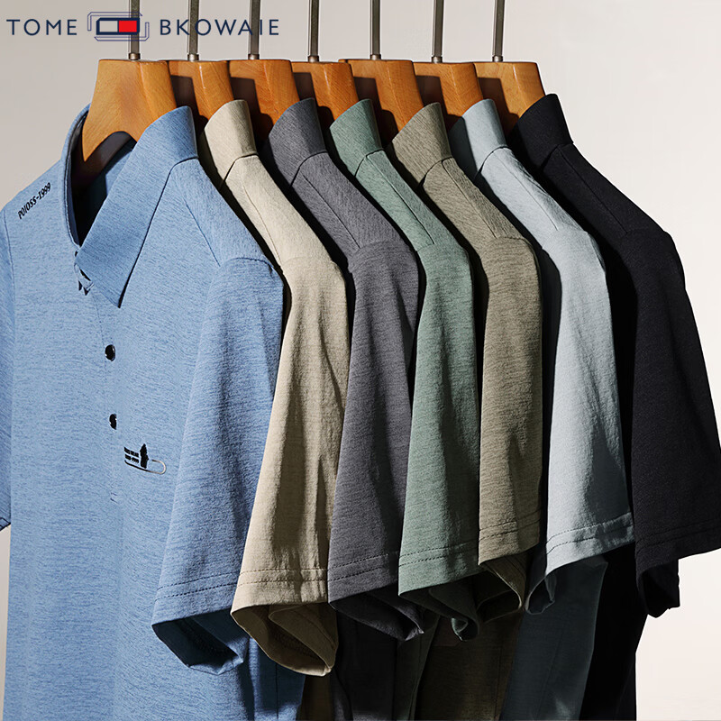 汤米芙兰可短袖t恤男2026夏季新款翻领体恤男装半袖打底衫上衣 蓝色 M (165)(建议100-120斤)