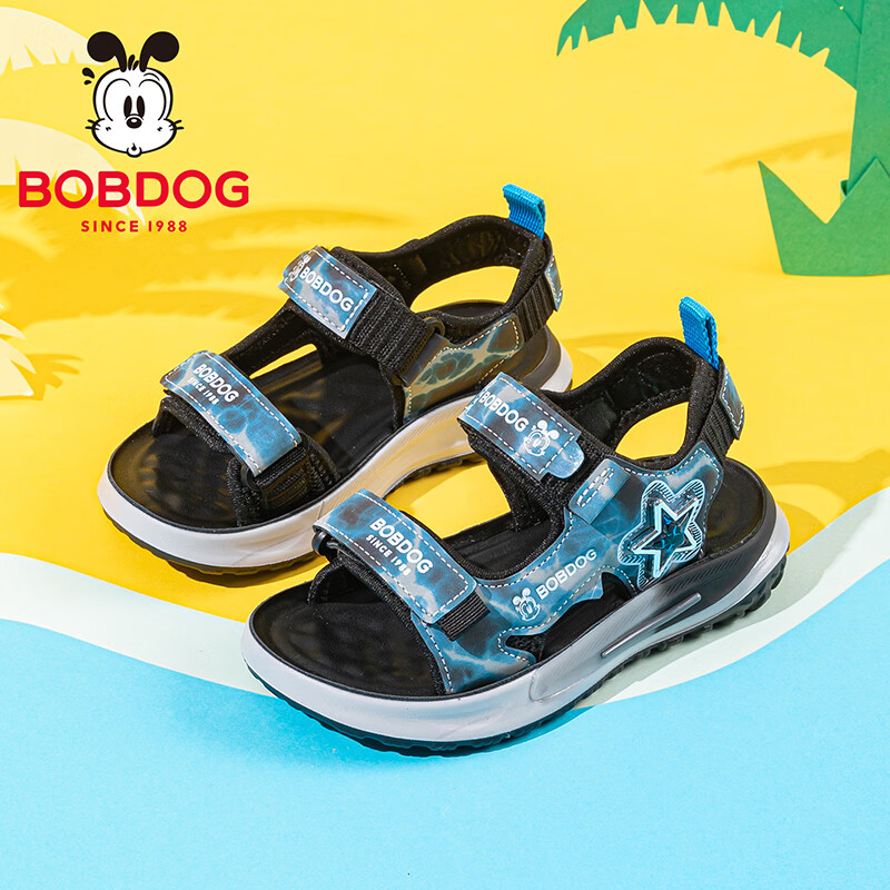 巴布豆（BOBDOG）童鞋男童凉鞋夏季男孩露趾2026新款夏款男宝儿童溯溪鞋 黑/黛蓝 30 适合脚长18.0cm