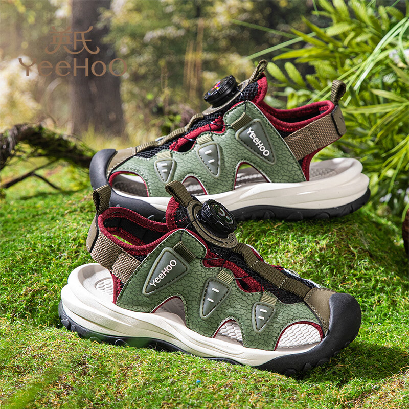 YEEHOO英氏儿童运动凉鞋包头夏款2026新款防滑女童朔溪鞋涉水男童沙滩鞋 绿色 31