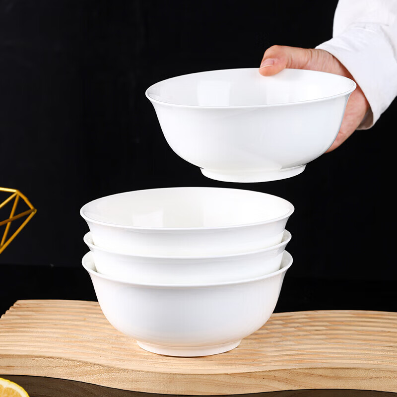 洁雅杰碗陶瓷家用汤碗泡面碗饭碗微波炉用餐具套装盘子鱼盘家用吐骨碟 6英寸白瓷碗4只