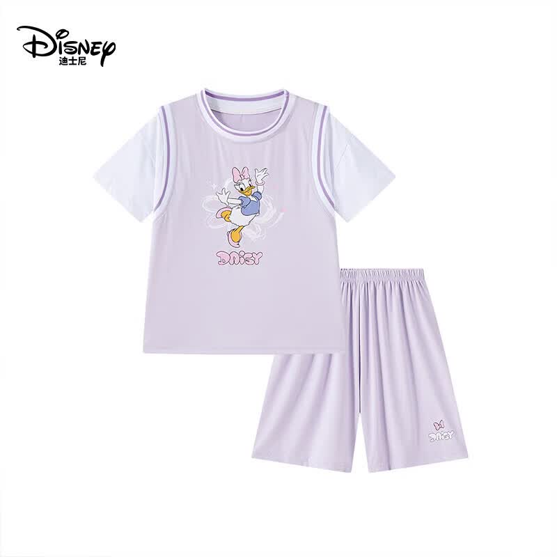 迪士尼（Disney）卡通动漫女童套装休闲风透气2026夏装童装时尚运动T恤短袖上衣潮 紫色 150