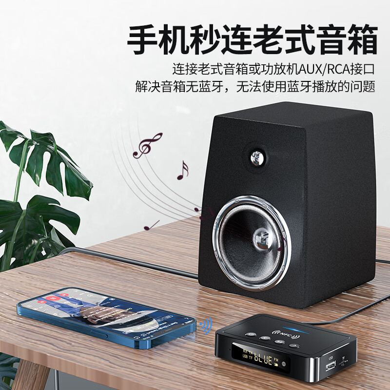 雷翼(RAYEE)蓝牙适配器5.4数显式NFC蓝牙接收器发射器FM三合一无损U盘TF卡播放电视电脑改装模块 旗舰版【数显+遥控器+NFC功能】送线材套装