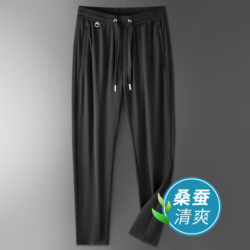 POLO CLUB ORIGINAL高端保罗高端桑蚕丝男士休闲裤夏季薄款白色运动裤男宽松夏天坠感 白色 【松紧腰】 均码 M105-119斤