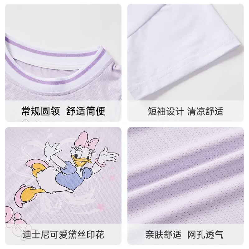 迪士尼（Disney）卡通动漫女童套装休闲风透气2026夏装童装时尚运动T恤短袖上衣潮 紫色 150