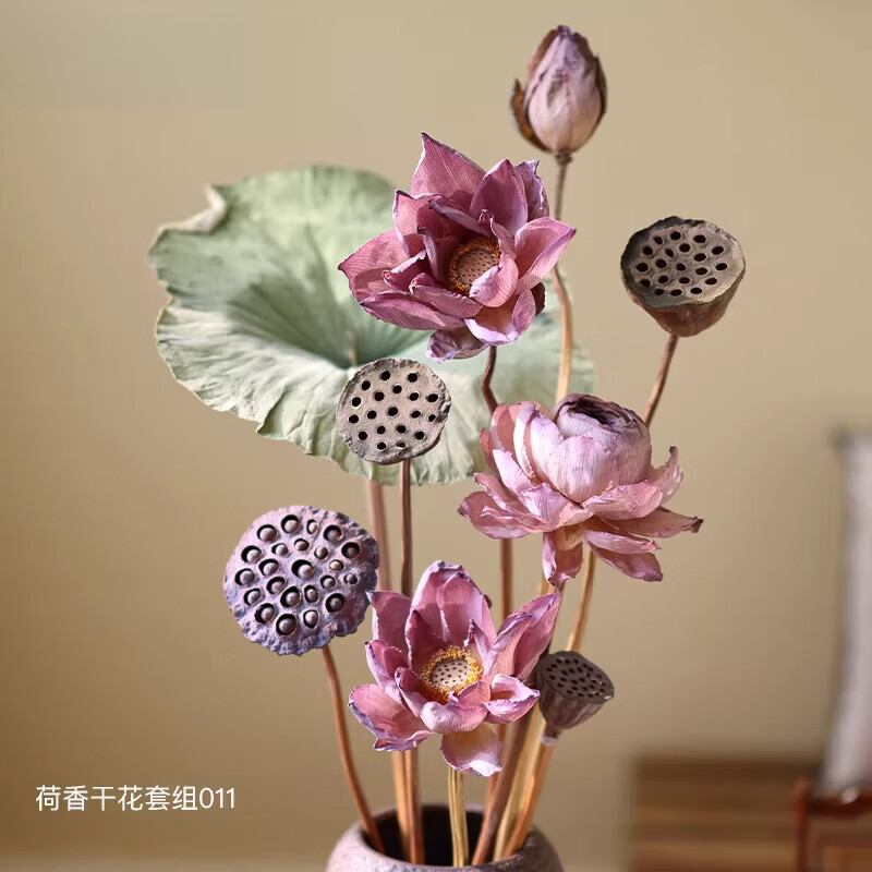 何佳功新中式莲蓬干花花束真花客厅摆设荷叶莲花感装饰花瓶禅意天然 荷香干花011