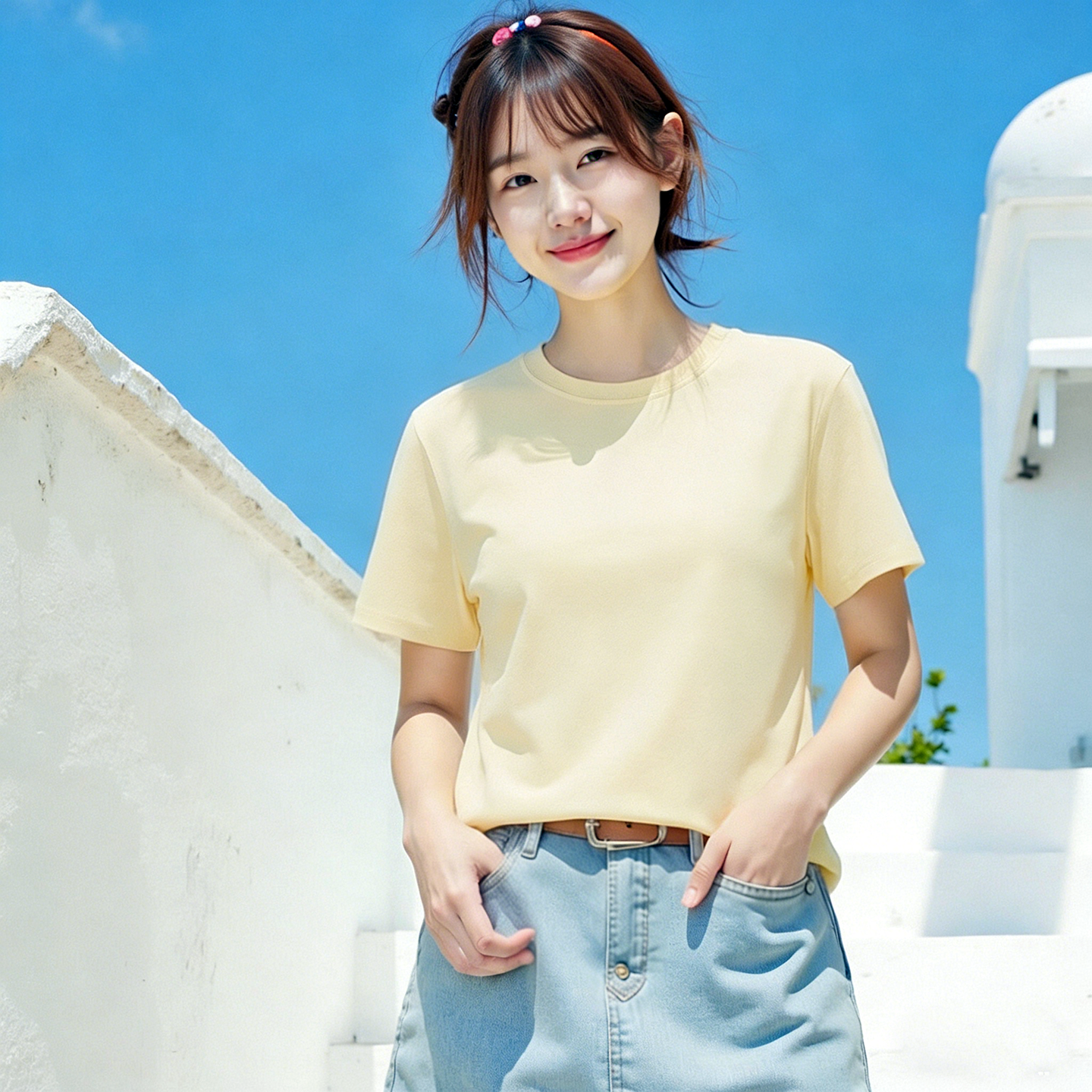 燠阳彩色精梳棉纯棉短袖t恤男女同款时尚宽松显瘦女装舒适情侣装衣服 米杏色 L 【110-125斤】