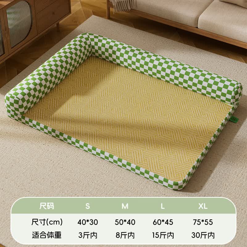 KimPets貓窩四季通用涼席貓咪涼窩透氣護(hù)頸夏天降溫可拆洗貓床貓墊子冰墊 【涼席加厚款】棋盤(pán)綠(加高護(hù)頸_全可拆洗) L碼【60*45cm適用15斤內(nèi)】