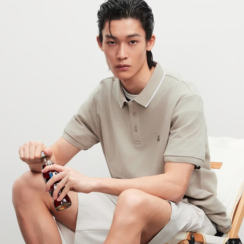 杰克·琼斯(JACK&JONES)26年新款polo衫男士夏季撞色翻领商务休闲刺绣logo短袖T恤男装 伦敦雾C02 M 175